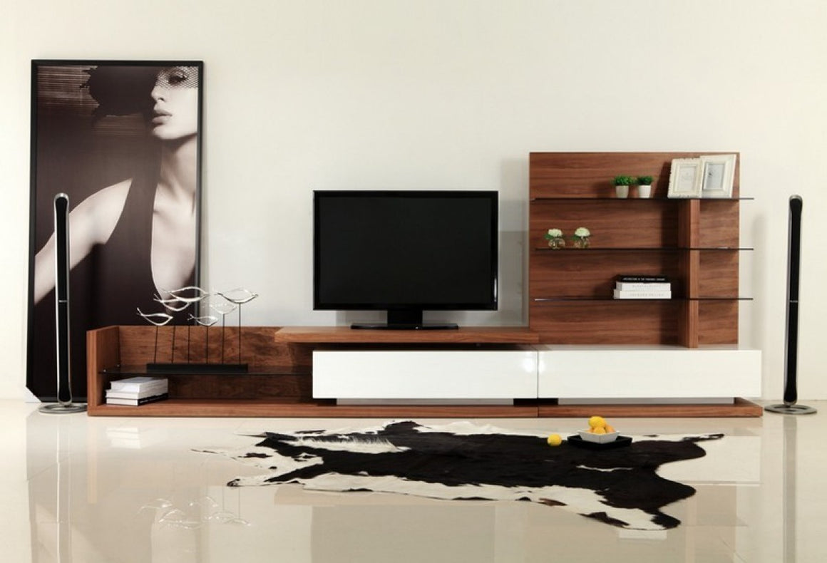 Modrest Jefferson Modern Walnut and White High Gloss TV Unit