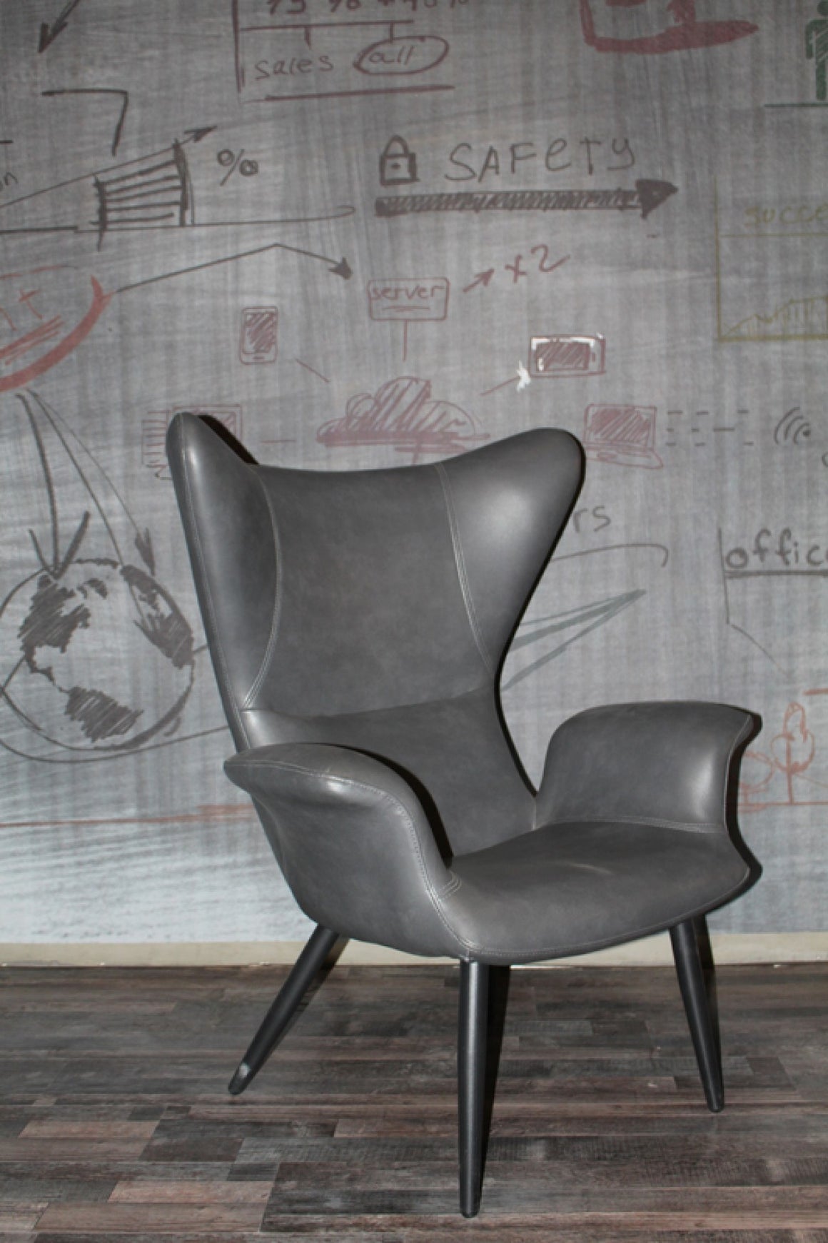 Divani Casa Slater Modern Dark Grey Leatherette Lounge Chair