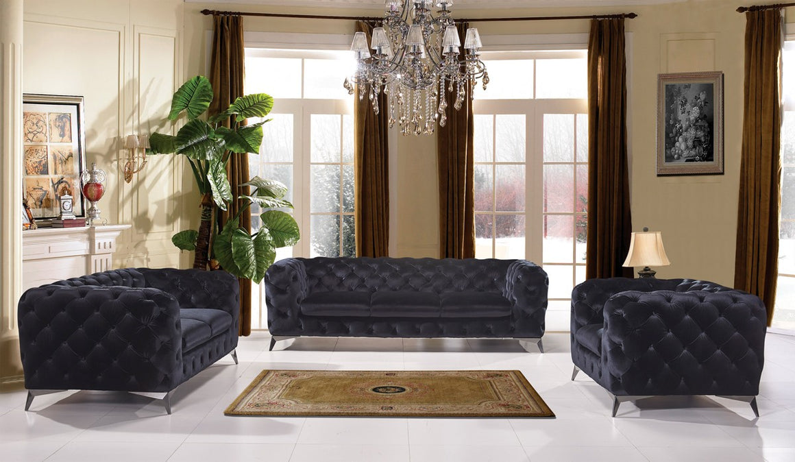 Divani Casa Delilah Modern Black Fabric Sofa Set