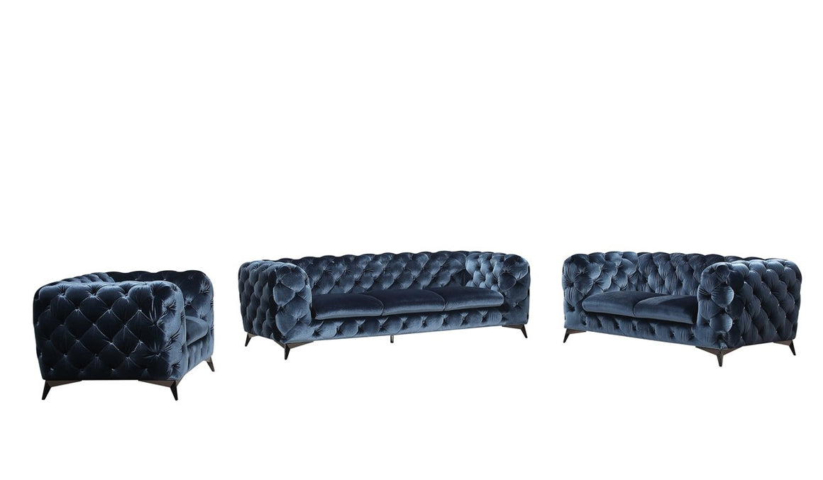 Divani Casa Delilah Modern Blue Fabric Sofa Set