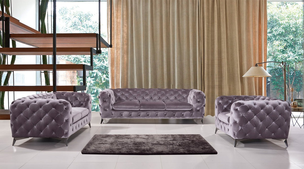 Divani Casa Delilah Modern Grey Fabric Sofa Set