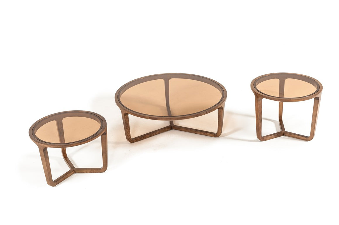 Modrest Jordi Modern 3-Piece Walnut Coffee Table Set