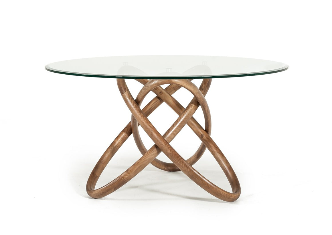 Modrest Mason Modern Round Glass & Walnut Dining Table