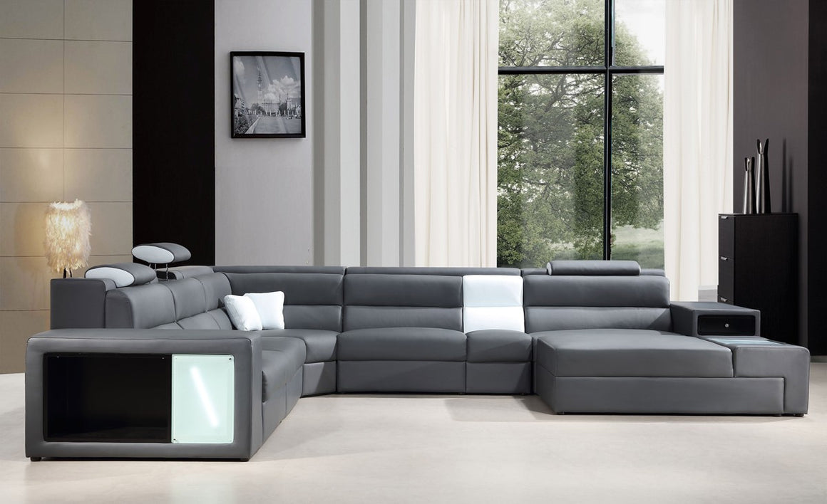 Divani Casa Polaris - Contemporary Bonded Leather Sectional Sofa with Lights