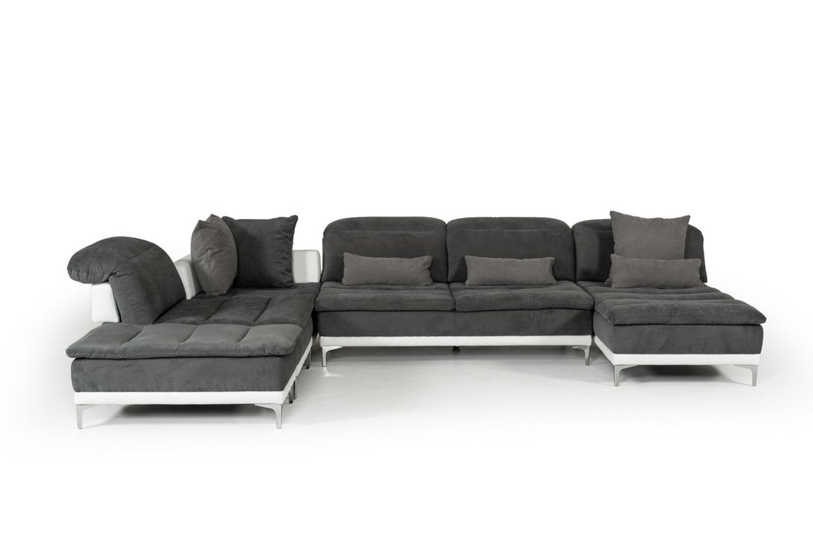 David Ferrari Horizon Modern Grey Fabric and Leather Sectional Sofa