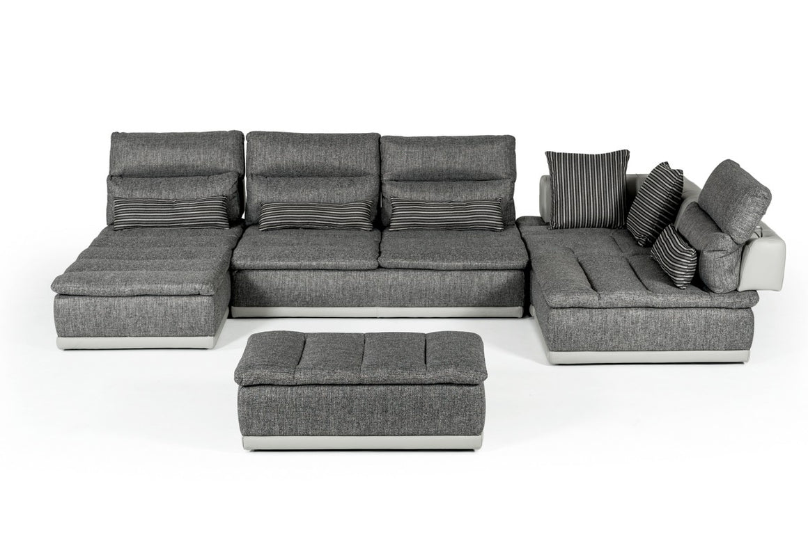 David Ferrari Panorama Italian Modern Grey Fabric and Grey Leather Sectional Sofa