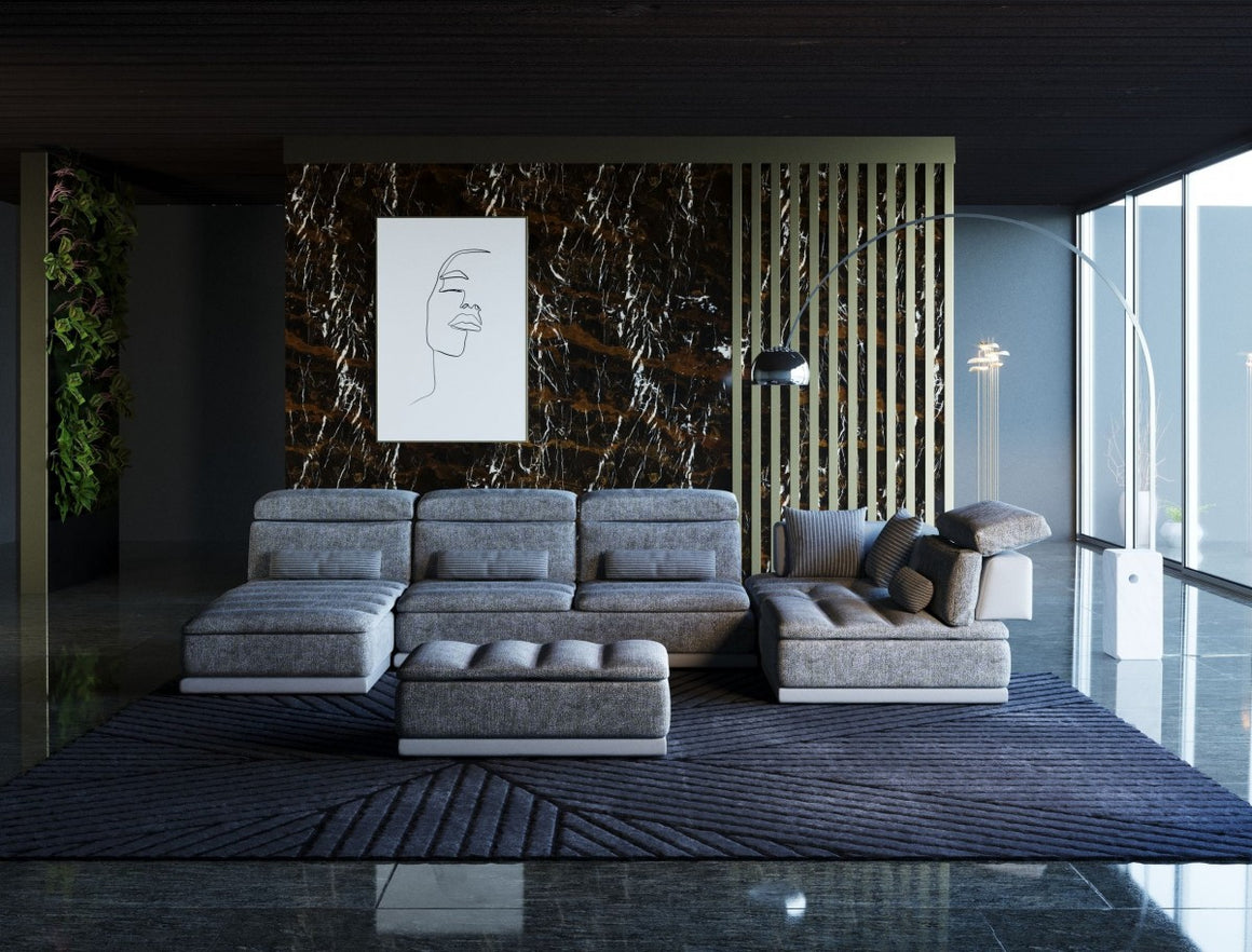 David Ferrari Panorama Italian Modern Grey Fabric and White Leather Sectional Sofa