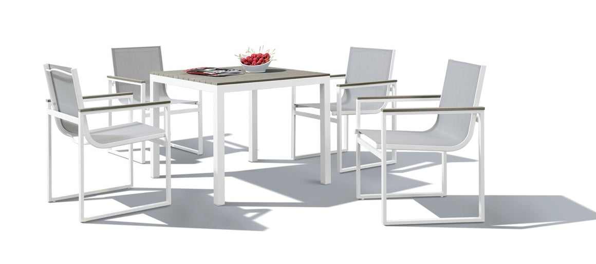 Renava Gulf Outdoor White & Grey Dining Table Set