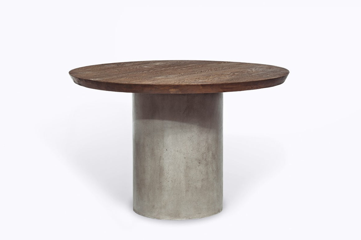 Modrest Renzo Modern Round Oak & Concrete Dining Table