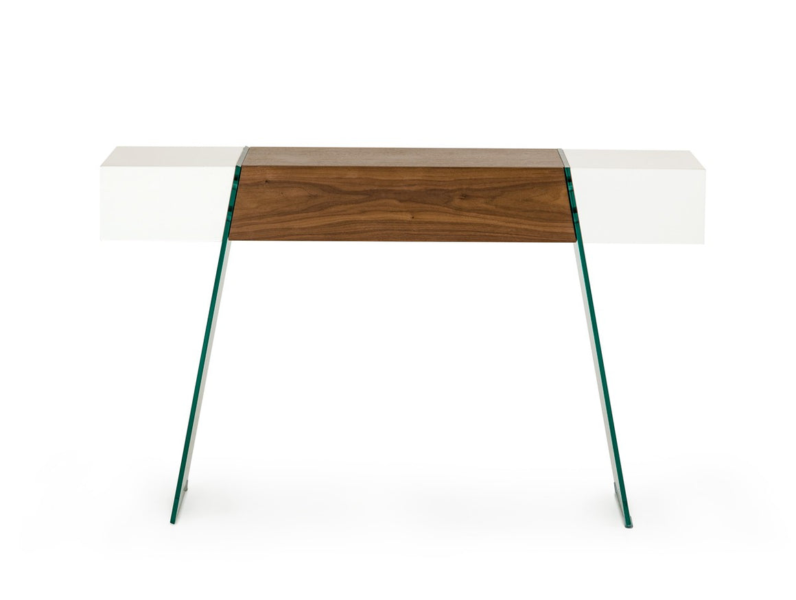 Modrest Sven Contemporary White & Walnut Floating Console Table