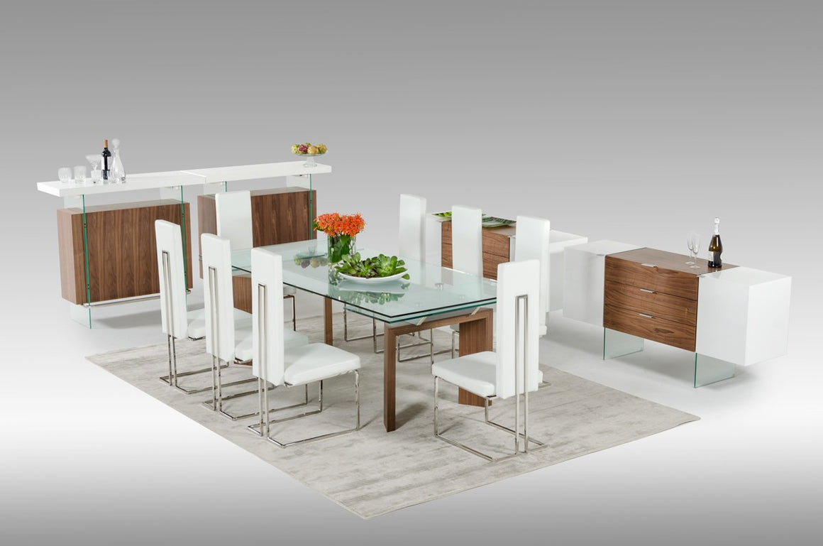Modrest Sven Contemporary White & Walnut Floating Extendable Dining Table