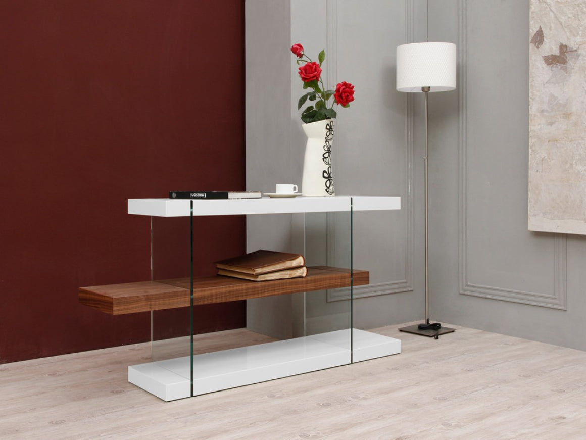 Modrest Sven Contemporary White & Walnut Desk & Shelves