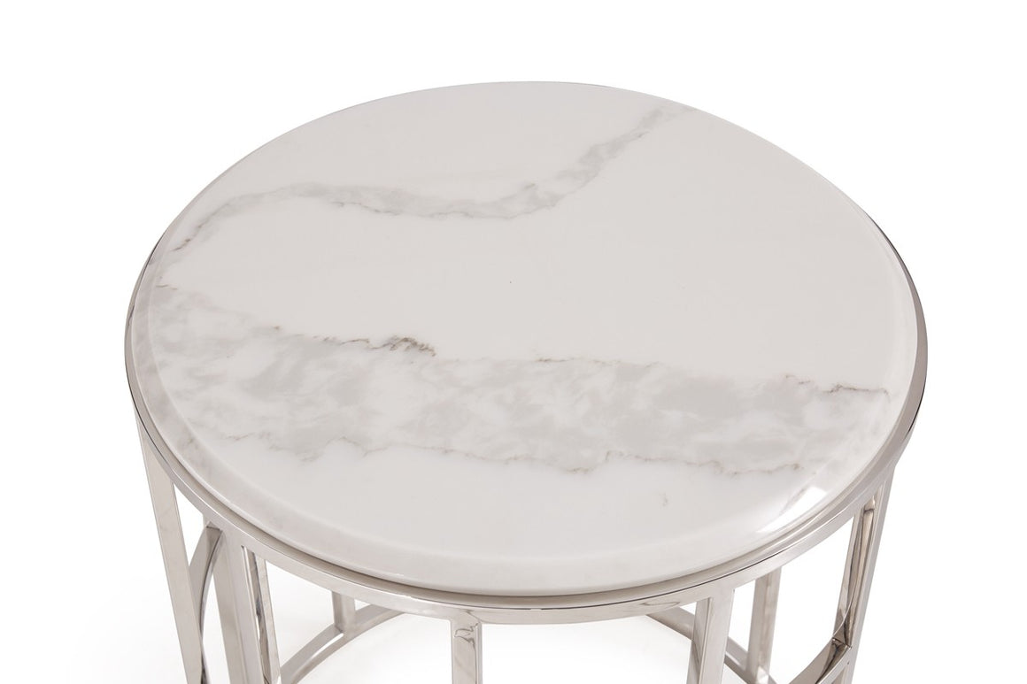 Modrest Silvan Modern Marble & Stainless Steel End Table
