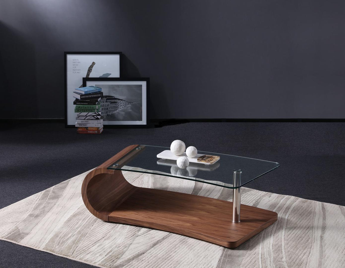 Modrest Wren Modern Walnut and Glass Coffee Table