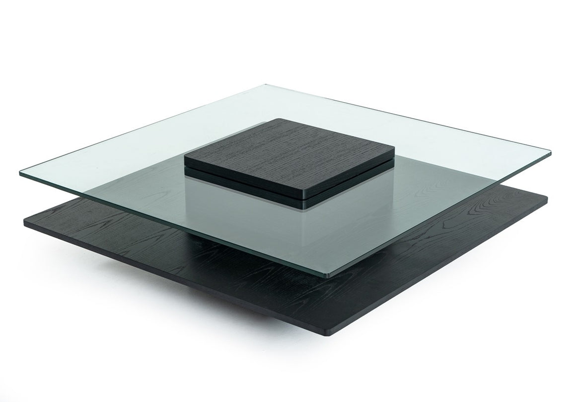 Modrest Emulsion - Modern Black Oak Glass Coffee Table