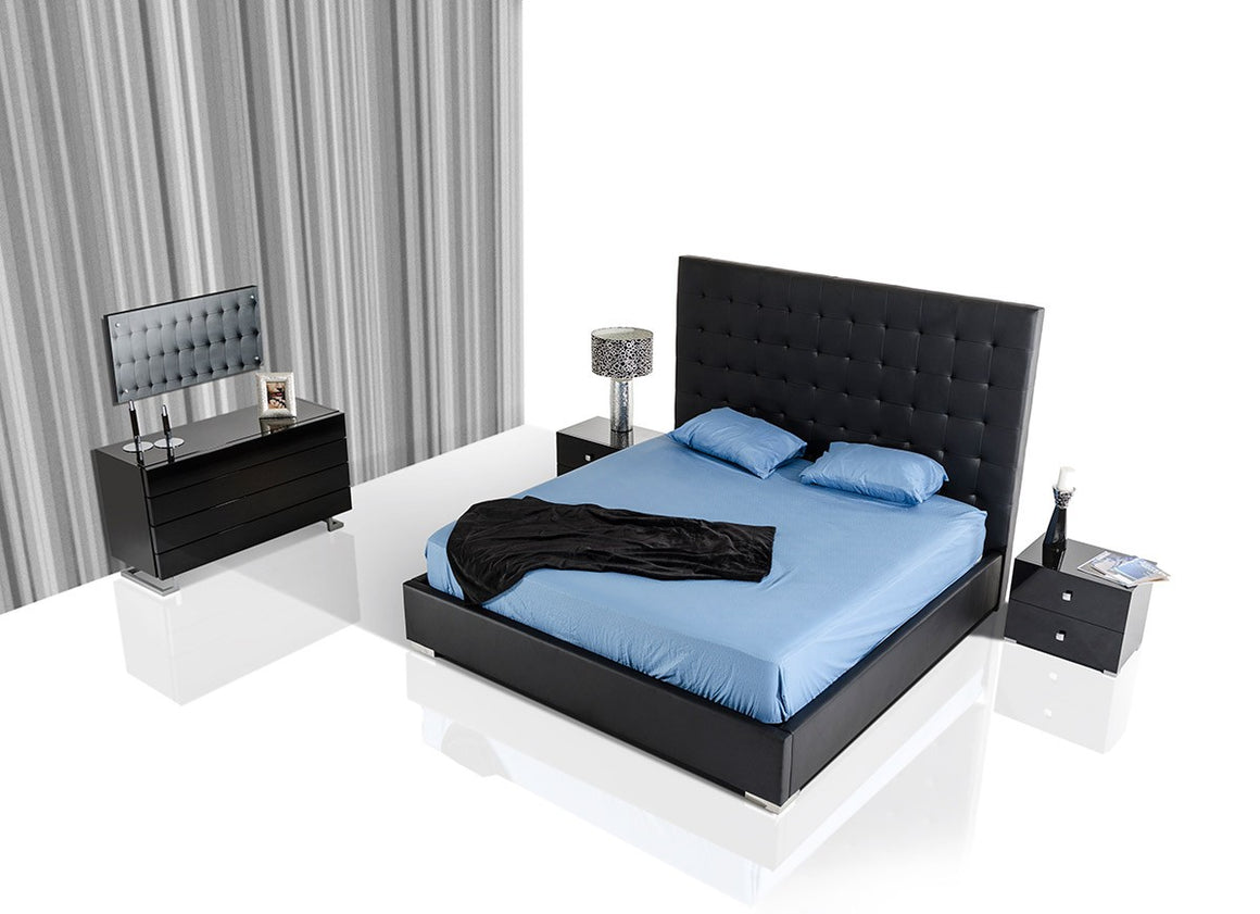 Modrest Lyrica - Black Leatherette Tall Headboard Bed