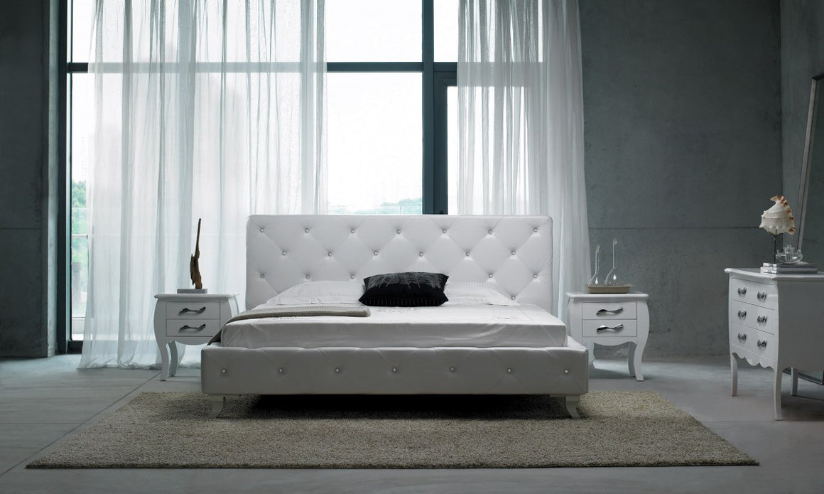 Modrest Monte Carlo - Leatherette Modern Bed with Crystals