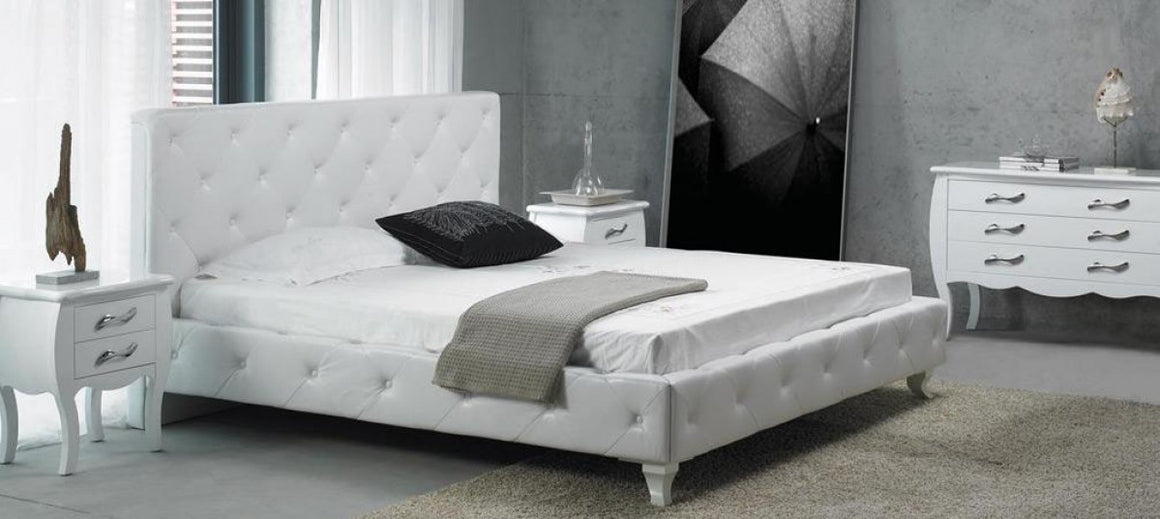 Modrest Monte Carlo - White Leatherette Modern Twin Bed with Crystals