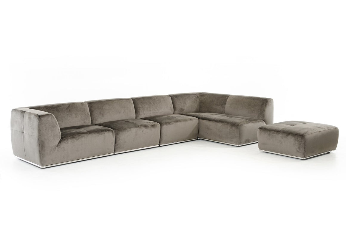 Divani Casa Hawthorn Modern Grey Fabric Sectional Sofa and Ottoman