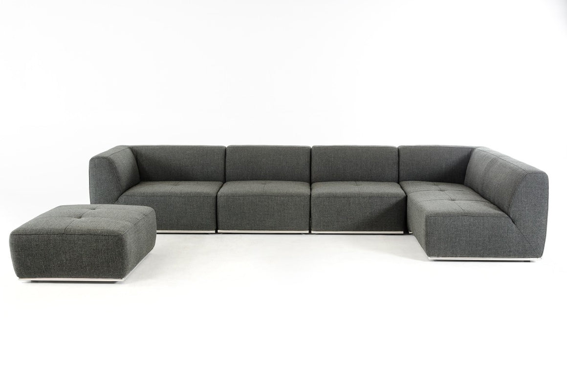 Divani Casa Hawthorn Modern Grey Fabric Sectional Sofa and Ottoman