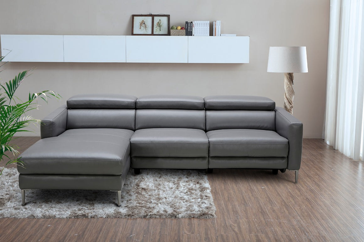 Divani Casa Booth Modern Dark Grey Leather Sectional Sofa w/ Electric Recliner