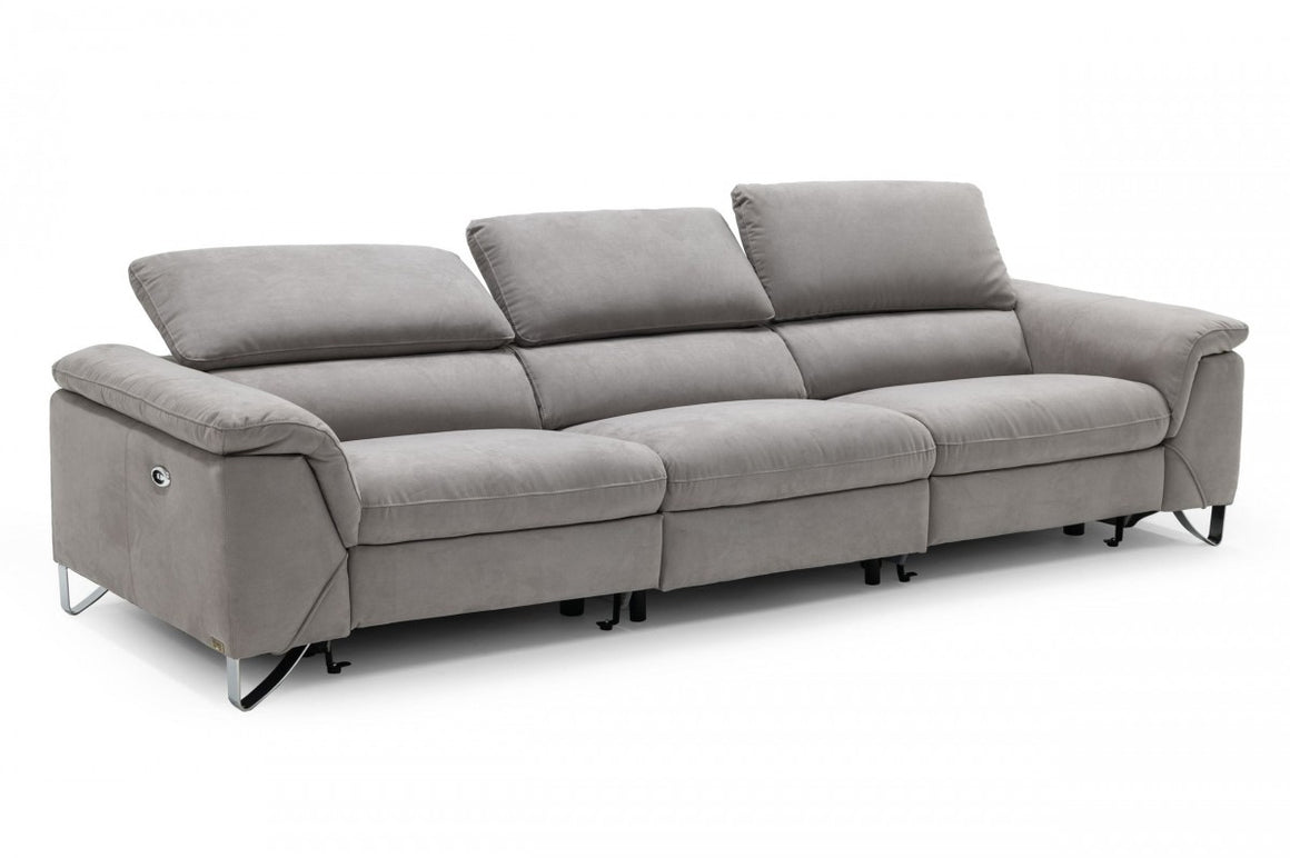 Divani Casa Maine - Modern Light Grey Fabric Sofa w/ Electric Recliners