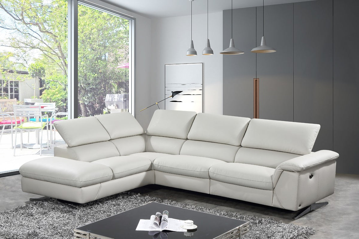 Divani Casa Maine Modern Light Grey Eco-Leather Sectional Sofa w/ Recliner