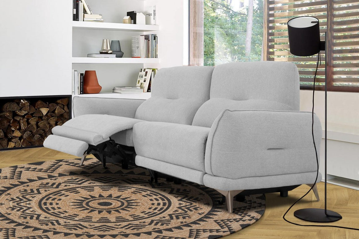 Divani Casa Austria - Modern Grey 3-Seater Fabric Sofa w/ Electric Recliners