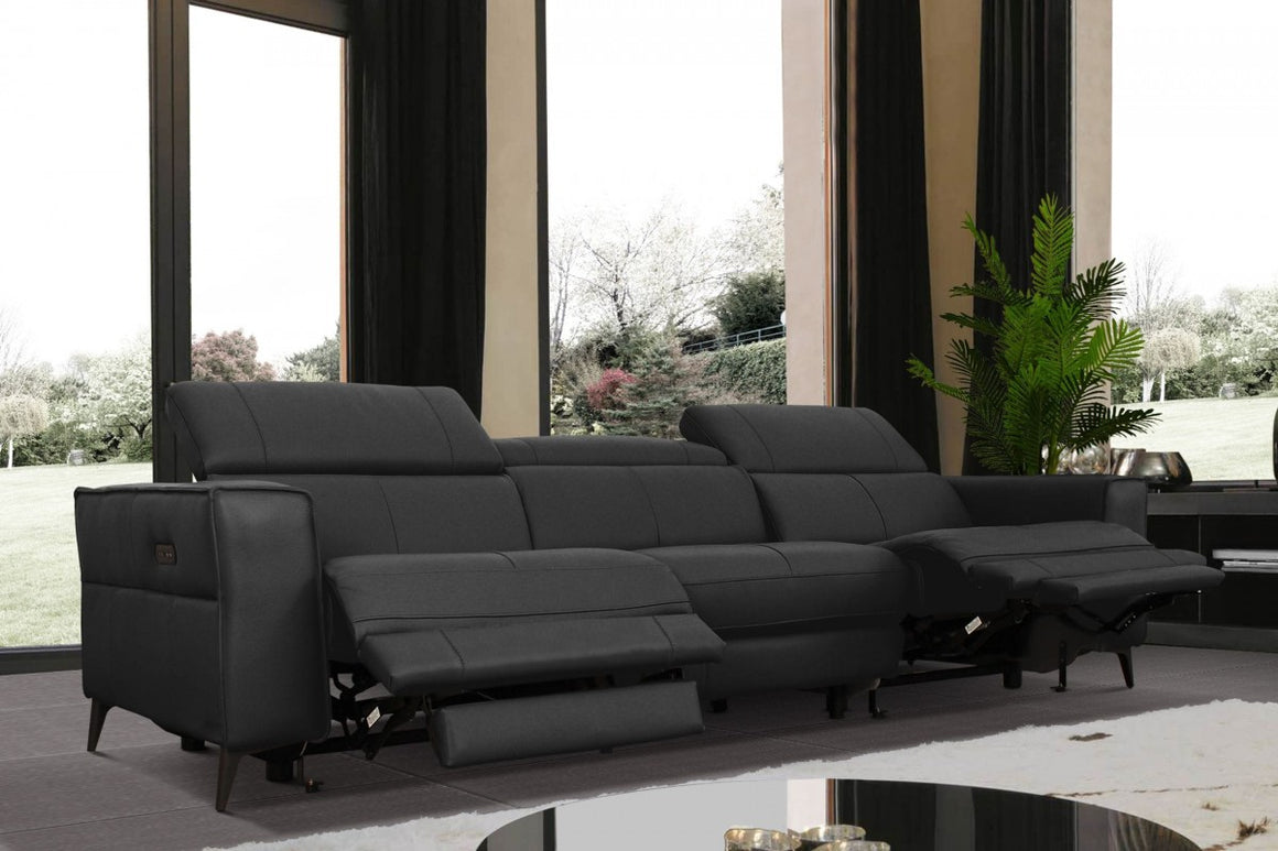 Divani Casa Nella - Modern Black Leather 4-Seater Sofa w/ Electric Recliners