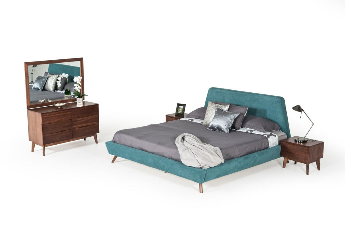 Modrest Lewis Mid-Century Modern Teal & Walnut Bed