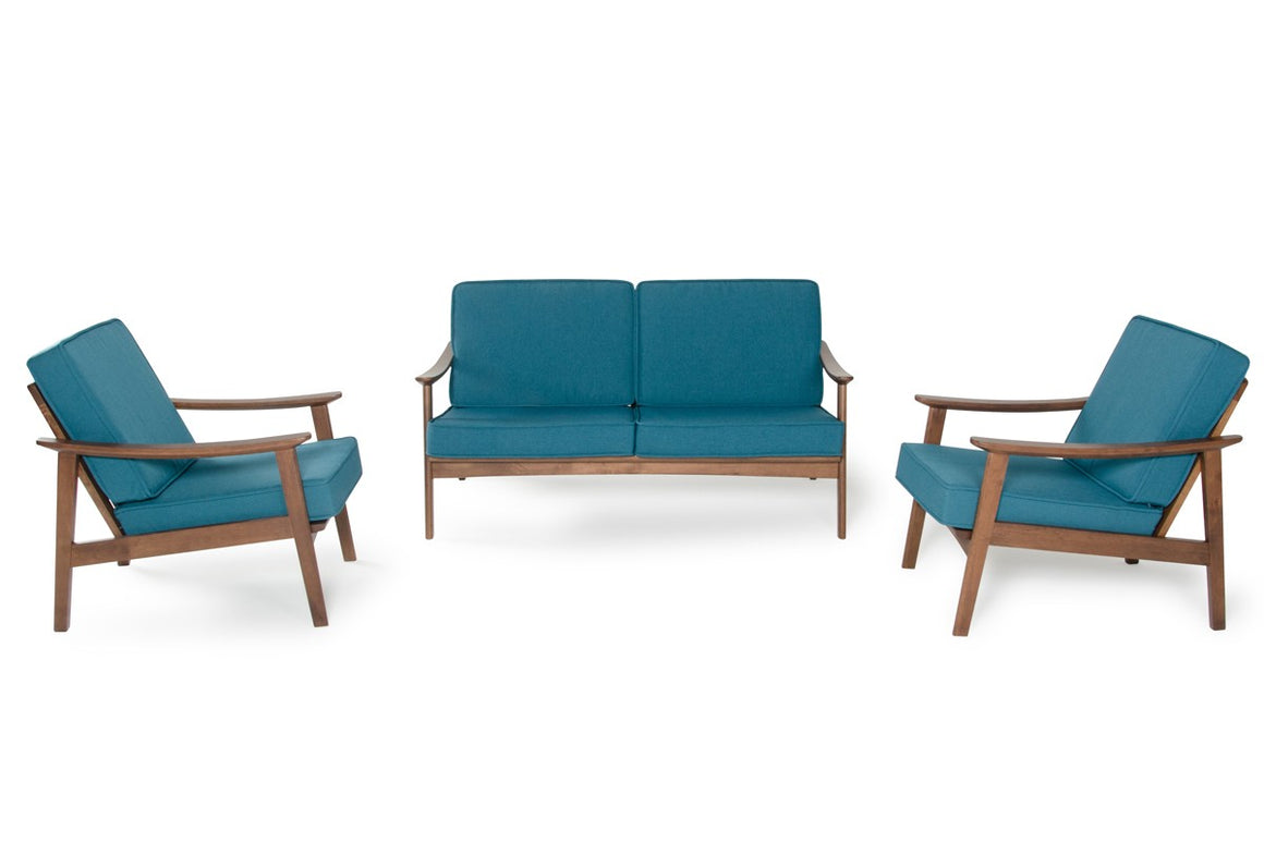 Modrest Ridge Modern Blue & Walnut Sofa Set