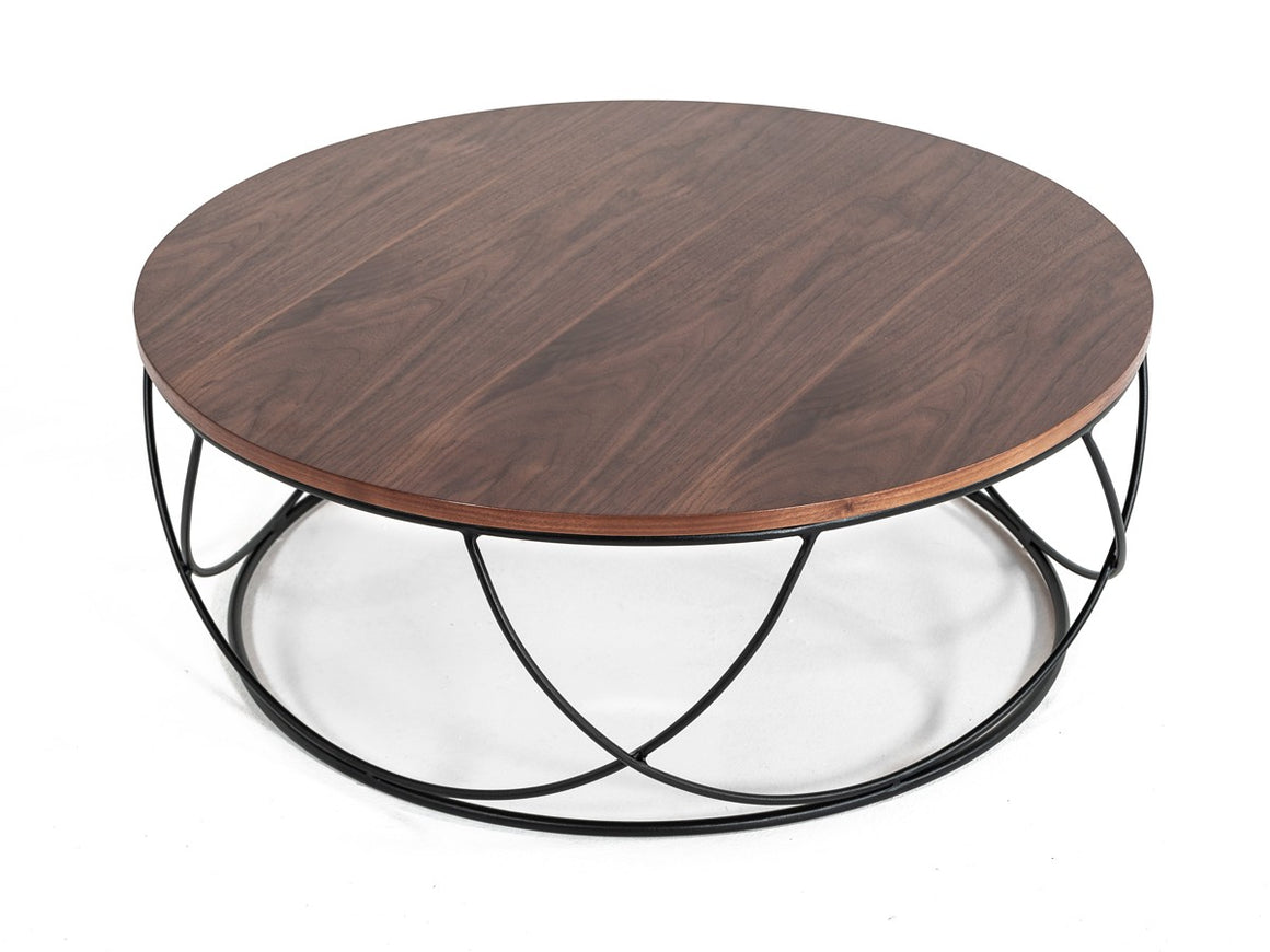 Modrest Strang Modern Walnut & Black Round Coffee Table