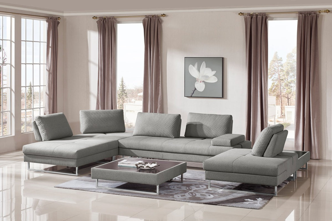 Divani Casa Baxter Modern Grey Fabric Sectional Sofa & Coffee Table Set