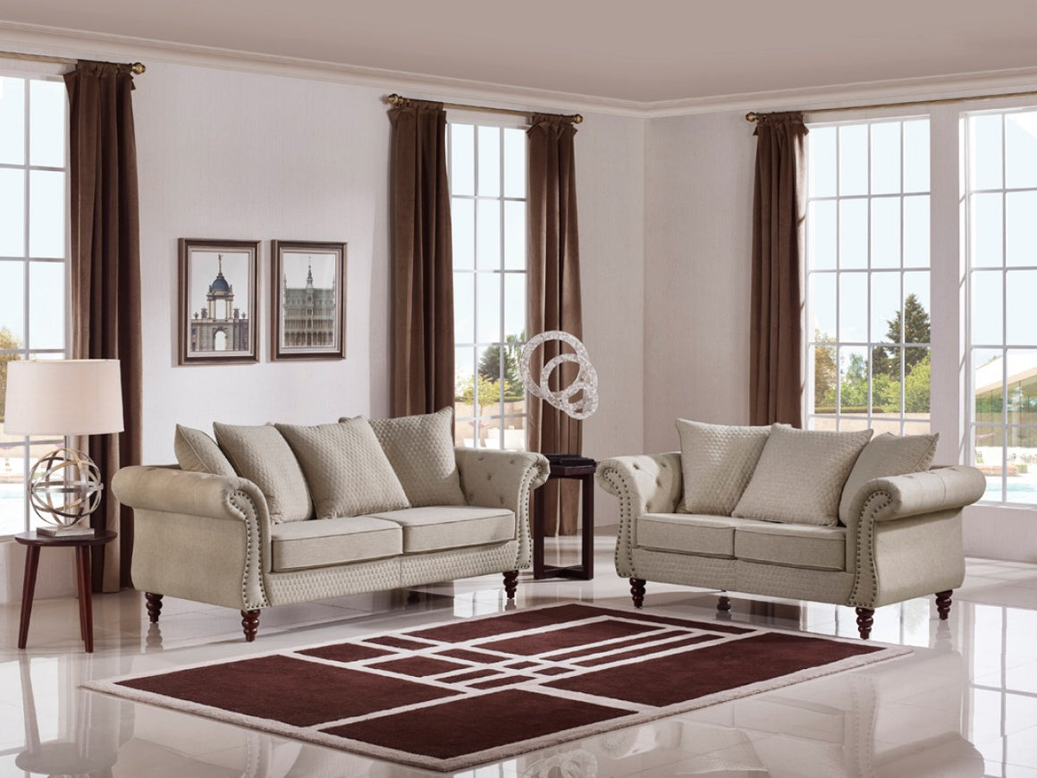 Divani Casa Nadine Transitional Beige Fabric Sofa Set