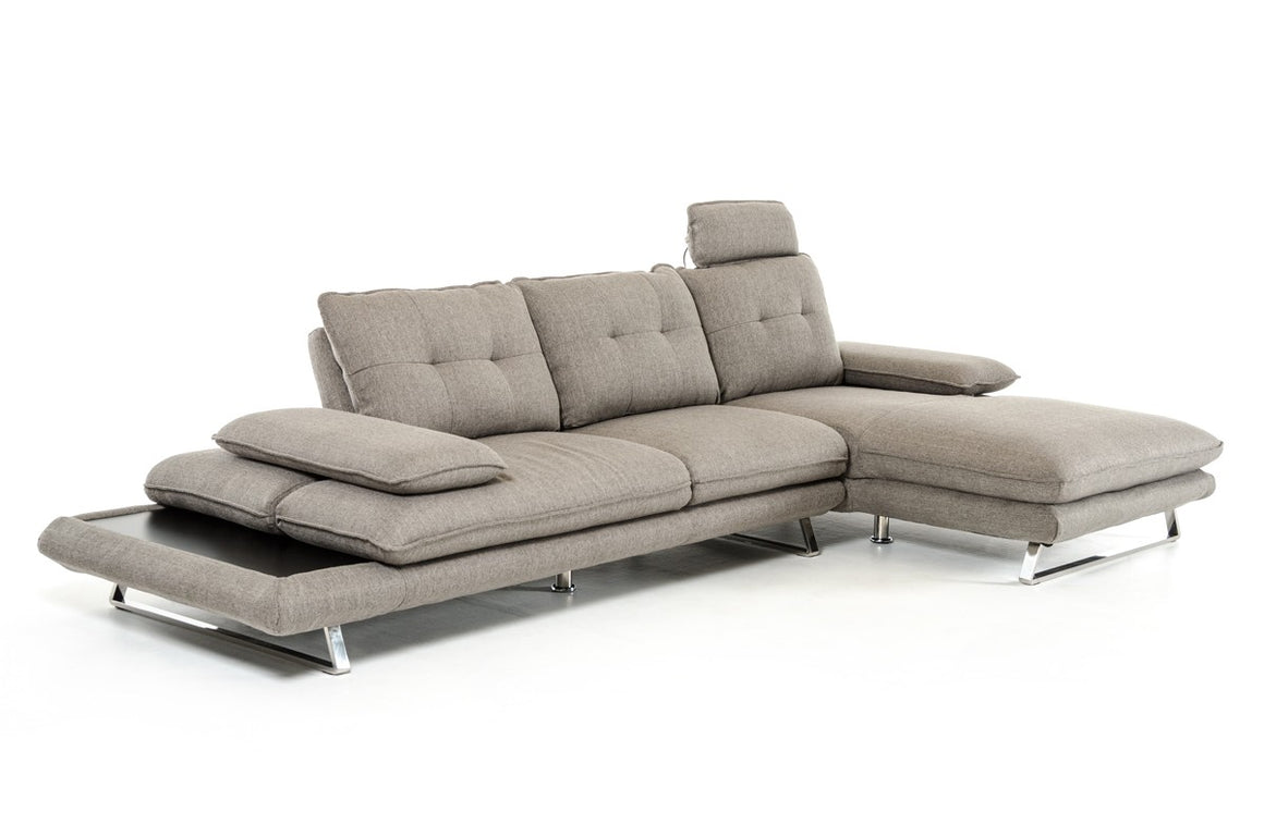 Divani Casa Porter Modern Grey Fabric Sectional Sofa