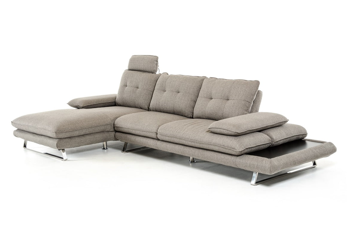 Divani Casa Porter Modern Grey Fabric Sectional Sofa