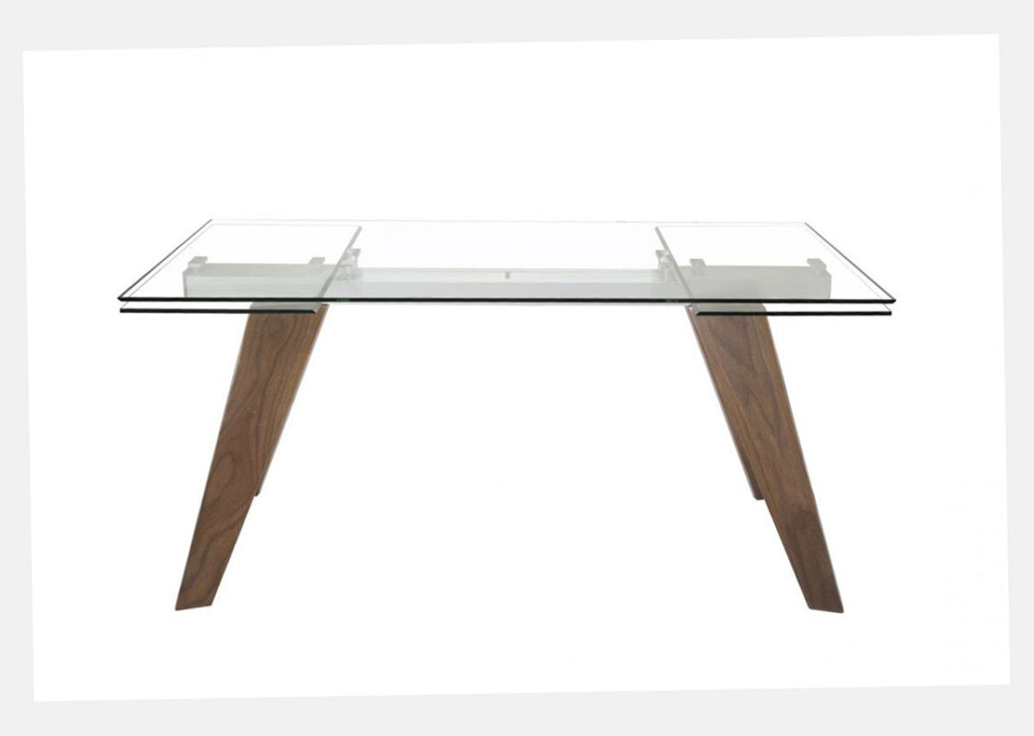 Modrest Musser Modern Extendable Glass & Walnut Dining Table