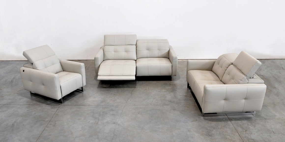 Estro Salotti Duca Modern Grey Leather Sofa Set w/ Recliners