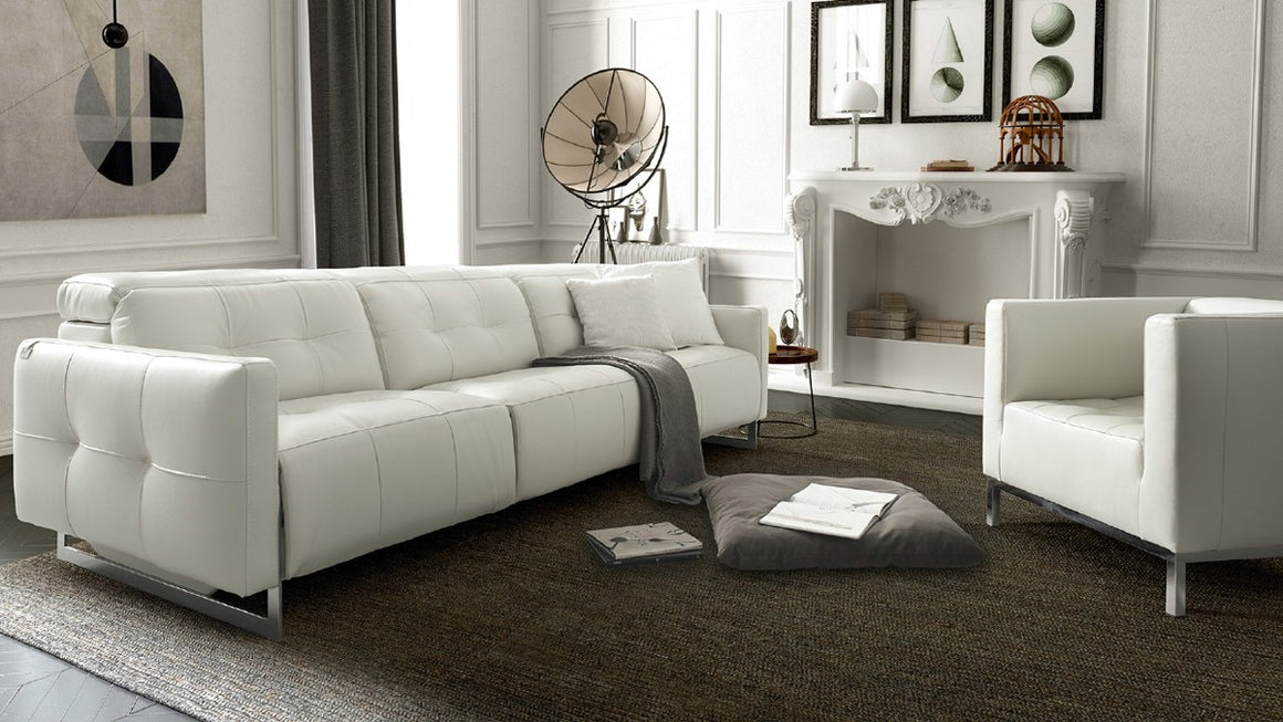 Estro Salotti Duca Modern White Leather Sofa Set w/ Recliners