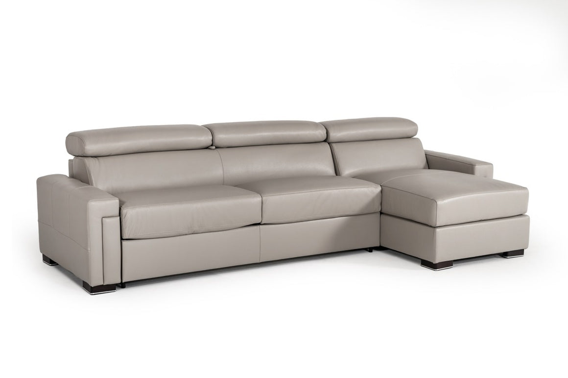 Estro Salotti Sacha Modern Grey Leather Reversible Sofa Bed Sectional w/ Storage