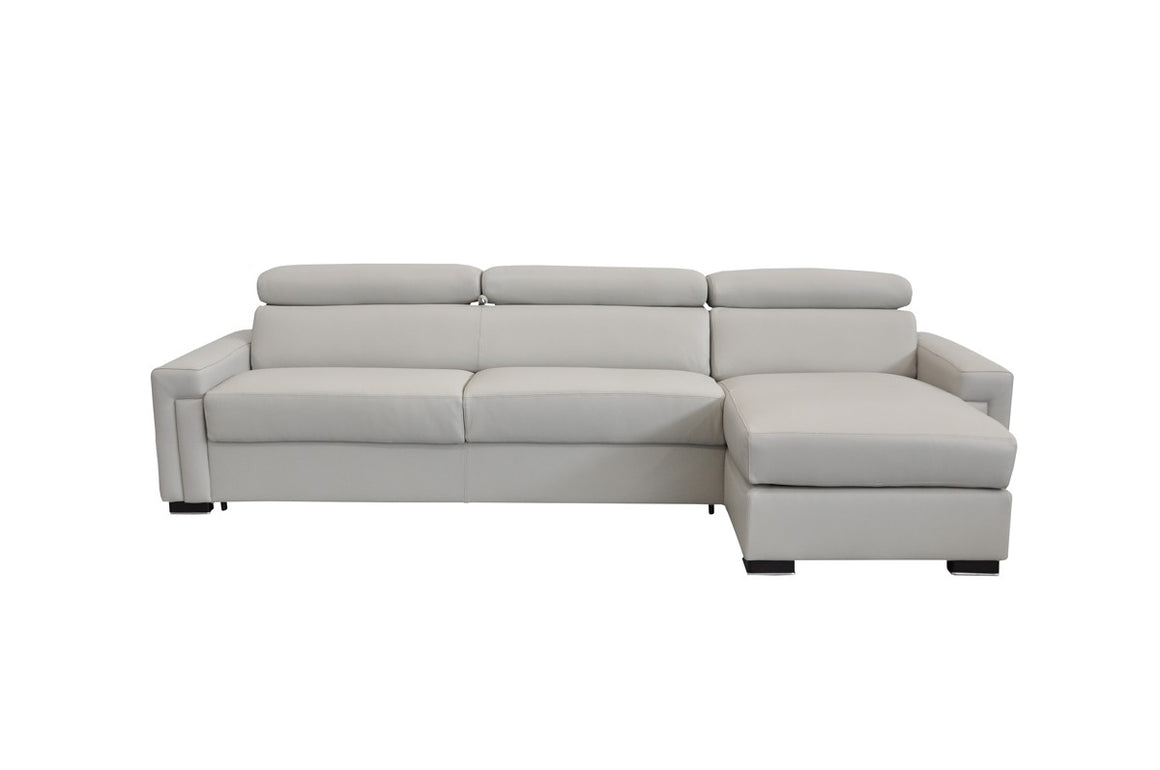 Estro Salotti Sacha Modern Light Grey Leather Reversible Sofa Bed Sectional w/ Storage