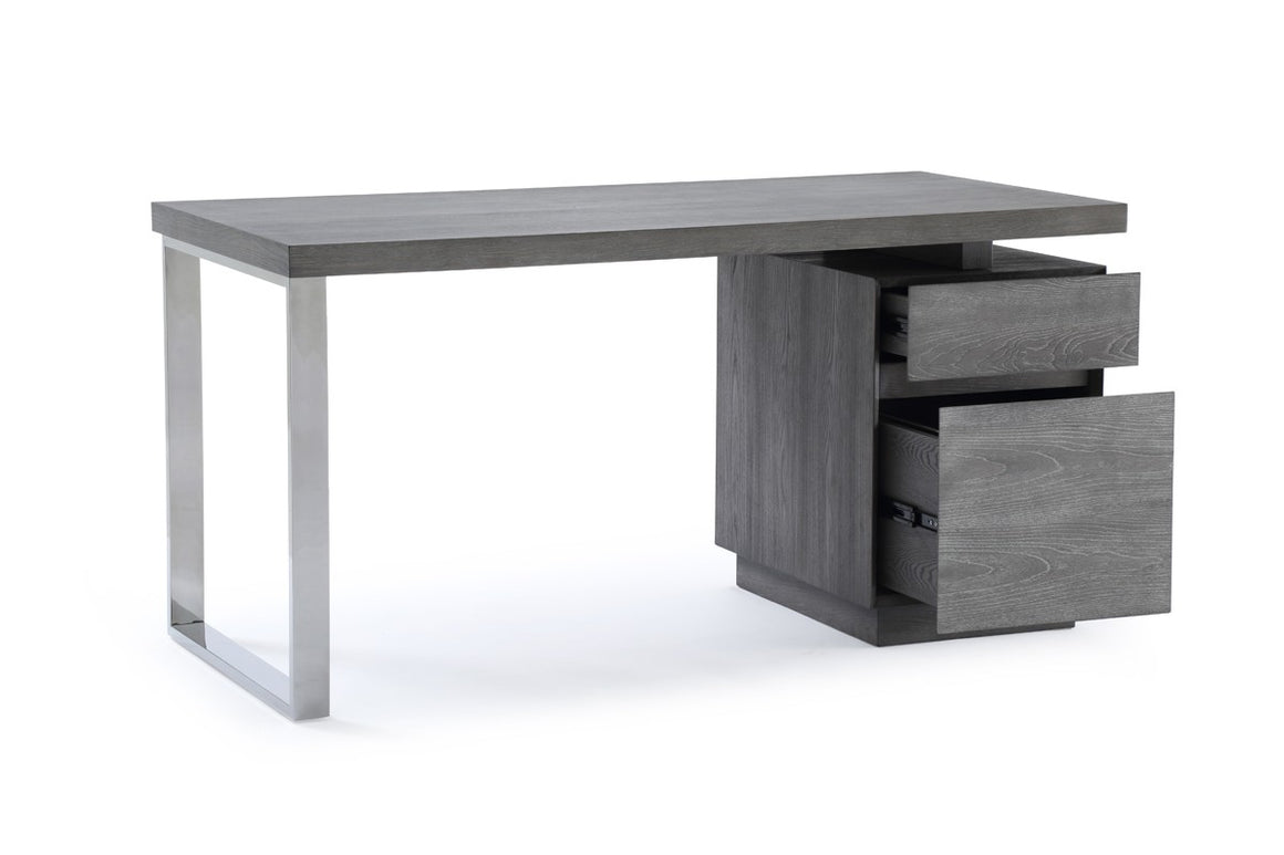 Modrest Carson Modern Grey Elm & Stainless Steel Desk