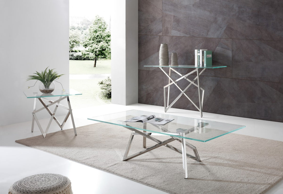 Modrest Hawkins Modern Glass & Stainless Steel Coffee Table