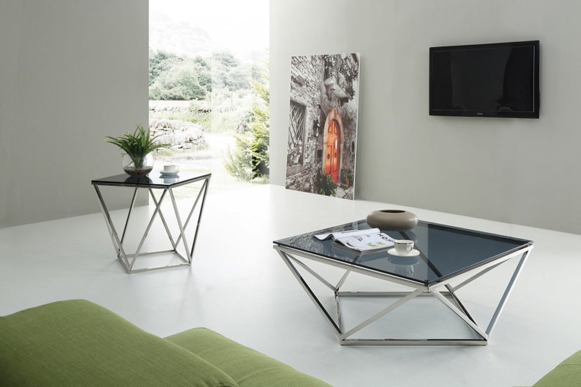 Modrest Vector Modern Smoked Glass & Stainless Steel Coffee Table