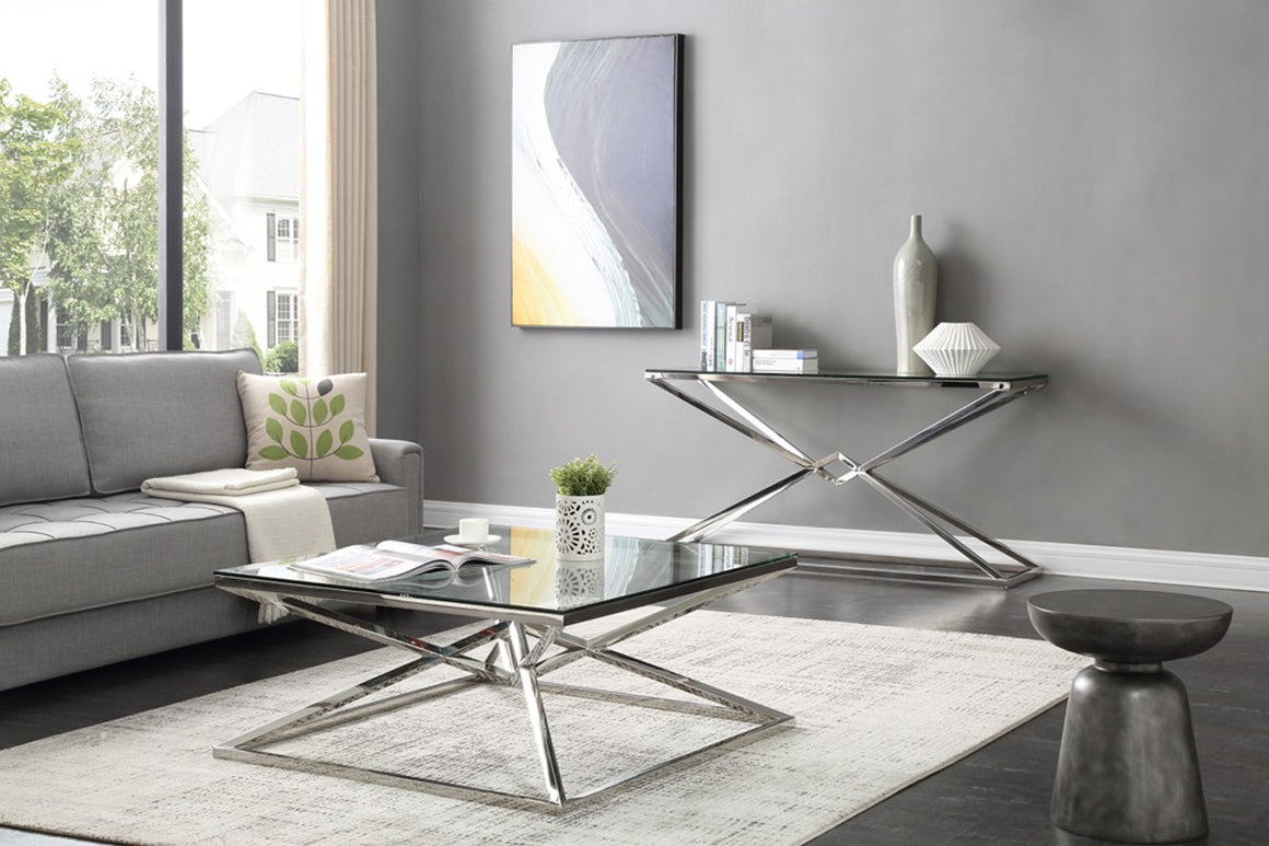 Modrest Xander Modern Glass & Stainless Steel Console Table