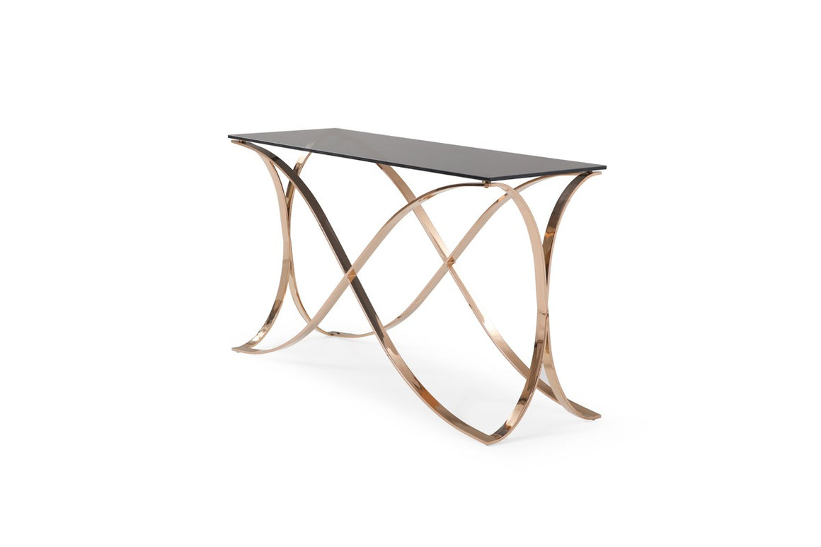 Modrest Reklaw Modern Smoked Glass & Rosegold Console Table