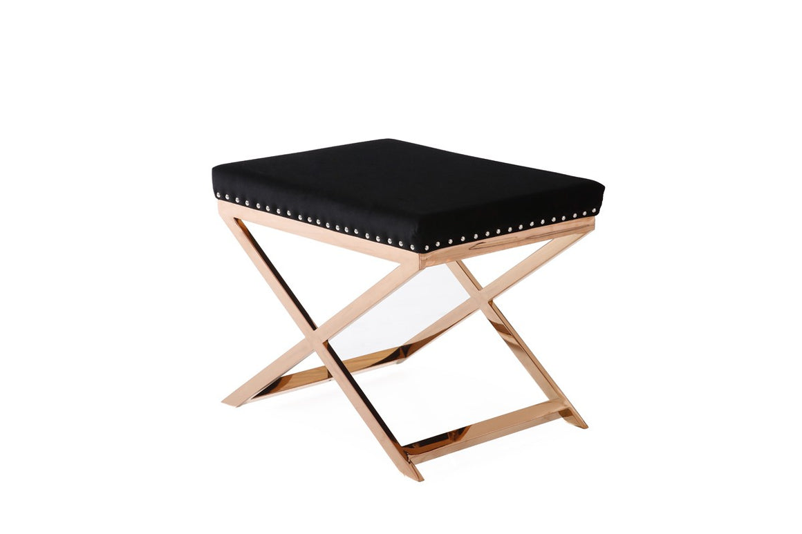 Modrest Alexia Modern Black Velvet & Rosegold Stool