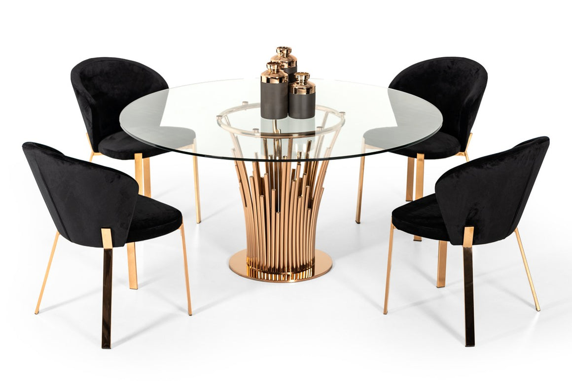 Modrest Paxton Modern Round Glass & Rosegold Dining Table