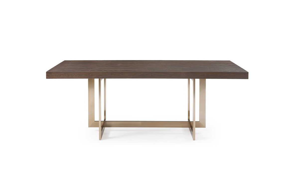 Modrest Pike Modern Brown Ash & Brass Dining Table