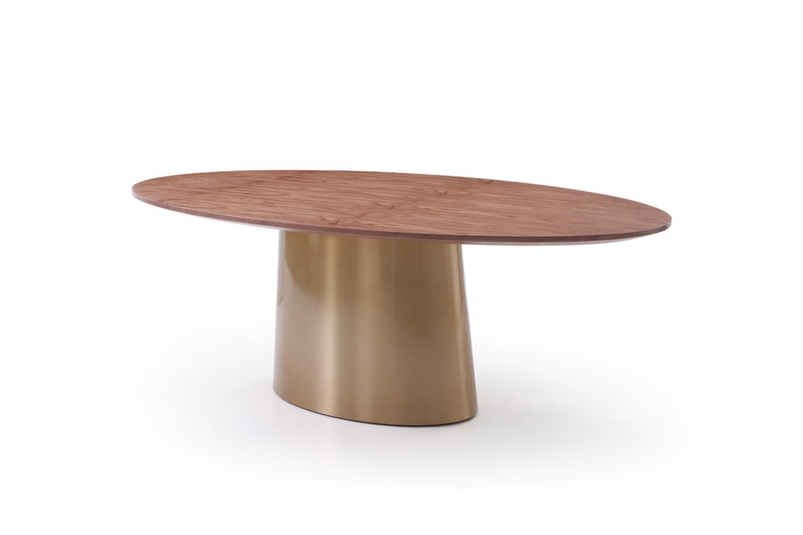 Modrest Emil Modern Walnut & Brass Oval Dining Table